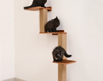 Cat Tree with Shelves, Cat Wall Scratcher, Cat Wall Furniture, Modern Cat Play Furniture, Wall Mounted Cat Tree, Cat Shelf, Cat Wall Tower