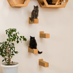 Cat Scratching Post with Shelf and Steps with Jute, Wood Cat Tree, Cat Wall Furniture, Modern Cat Furniture Cat Shelves, Cat Shelf, Cat Tree image 7