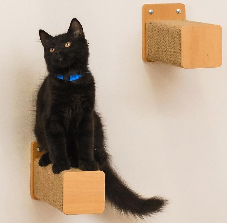 Natural Wood Cat Step with Jute: Wall Mounted Cat Furniture 画像 9