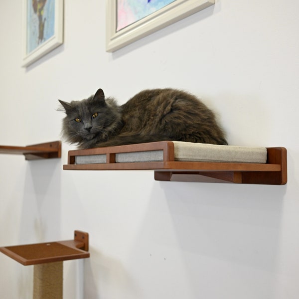 Wall Mounted Cat Bed and Steps, Cat Wall Shelf with Pillow, Cat platform, Cat Wall Furniture, Cat Wall Step Gift for Cat Lovers, Cat Shelves