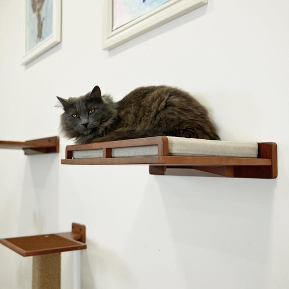 Handcrafted Wood Cat Wall Bed & Steps: Modern Cat Furniture Set