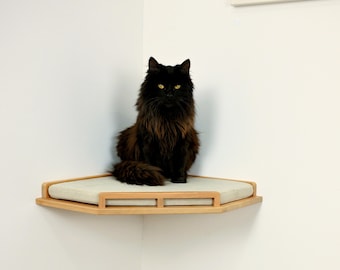 Set van twee kattenplanken op de hoek met kussens, kattenplanken voor aan de muur, platte muur, kattenmuurmeubilair, kattentrap, kattenbakhoek