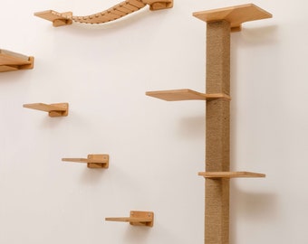 Handmade Modern Cat Wall Tree: Jute Scratching Post & Shelves