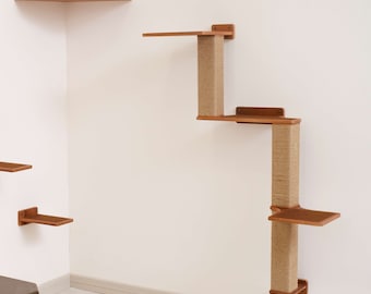 Handmade Cat Wall Tree: Modern Jute Scratching Post & Shelves