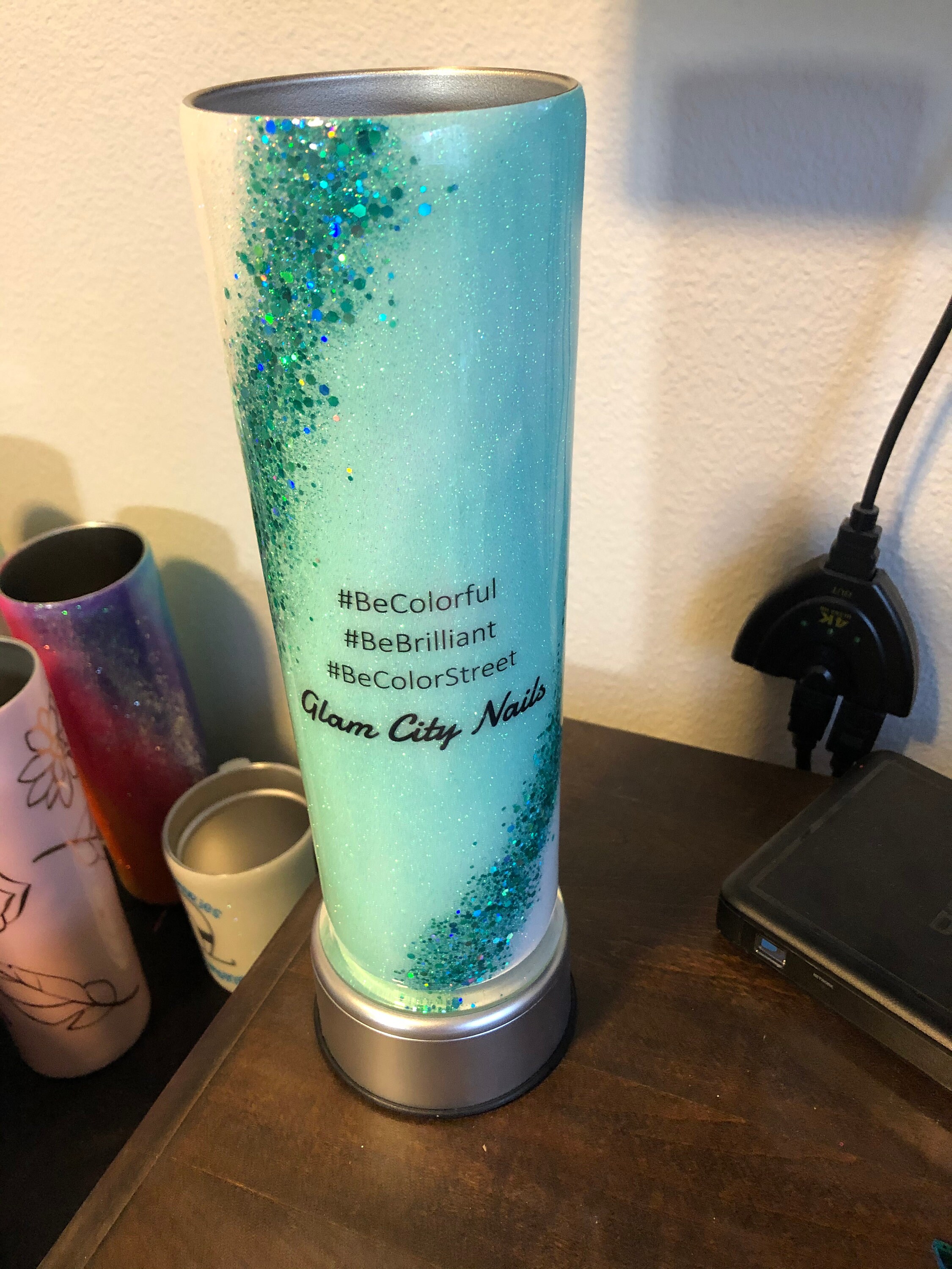 30 Oz Skinny Tumbler With Turquoise Glitter Etsy