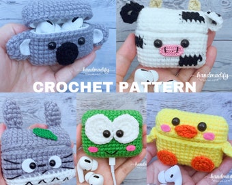 Crochet Pattern-Instant Download-English Pattern CROCHET PATTERN 5 in 1 008 5 Character Airpods 1/&2 Case cove Cute
