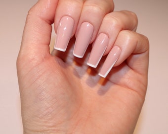 picture Tapered Square French Tip Square Acrylic Nails false nails by rowanrebeccanails on etsy