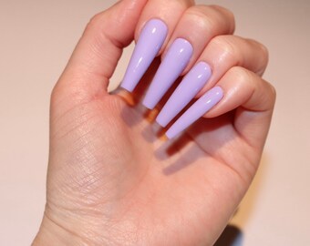 pics Long Coffin Acrylic Nails Light Purple lilac fake nails etsy