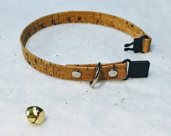 Handmade Vegan Cork Cat Collar – Breakaway Buckle, Optional Bell