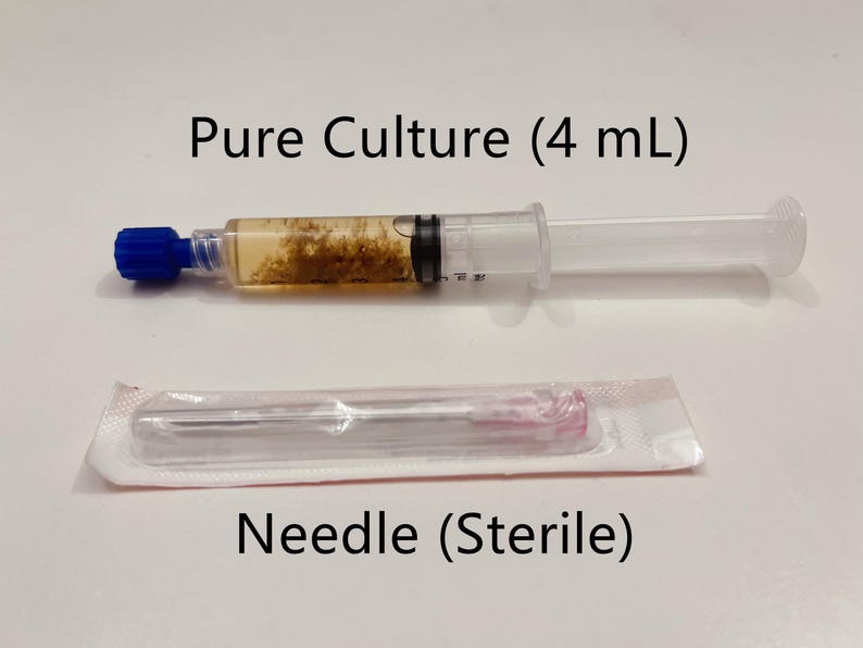 May include: A clear plastic syringe filled with a brown liquid and labeled "Pure Culture (4 mL)". A sterile needle is packaged in a clear plastic pouch.