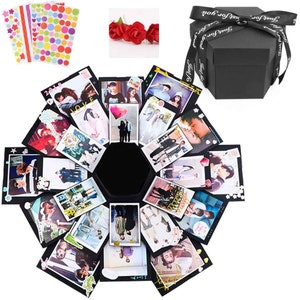 Creative Black Explosion Box, DIY Photo Album  Box, Memory Scrapbooking Gift Box for Birthday Christmas Anniversary Wedding Valentine Gifts