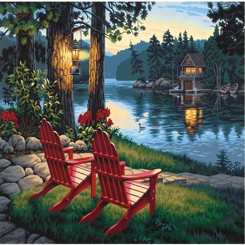 Diamond Painting de Number Kit Full Drill Rhinestone Pictures Arts Craft for Home Wall Décor River Lounge Chair 12x16In