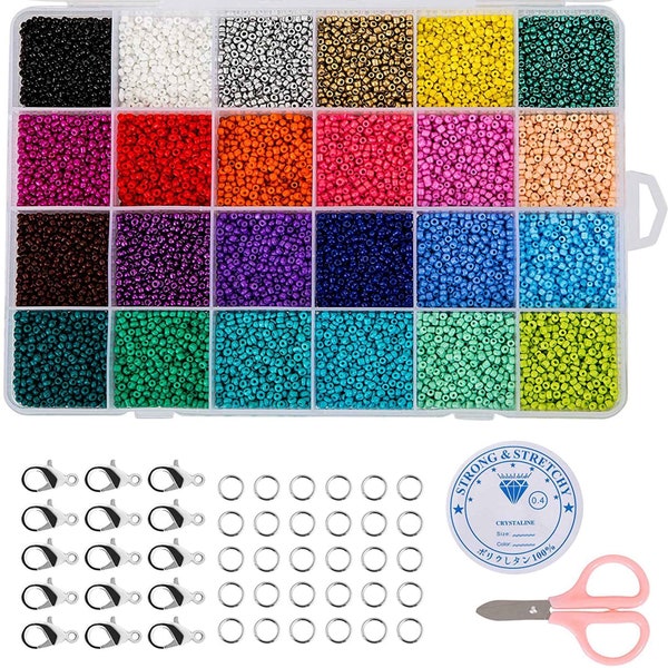 24000pcs in Box Glass Seed Beads, Size 2mm Seed Beads for Jewelry Making Finding Art Craft Decoration DIY Bracelets(1000pcs/Color,24 Colors)