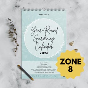 Calendario da parete per il giardinaggio tutto l'anno 2025 (zona USDA 8) Regalo per gli amanti delle piante Carolina del Nord e del Sud Georgia Alabama Mississippi Arkansas