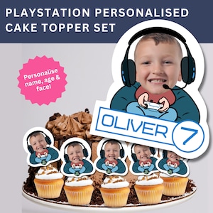 Set di decorazioni per torte stampabili per Playstation / Decorazioni per torte digitali di compleanno personalizzate per console di gioco, download digitale, foto divertente