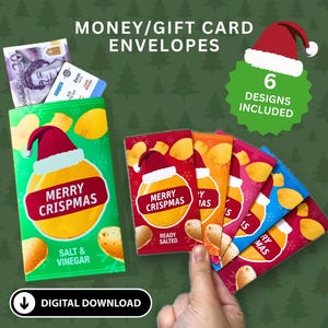 6er-Set, Weihnachtschips-Pakete Geschenkkartenhalter | Druckbare Geschenkkartenhalter, XMAS Geld-Umschlag, Geldtasche, Kartoffelchips * Digital *