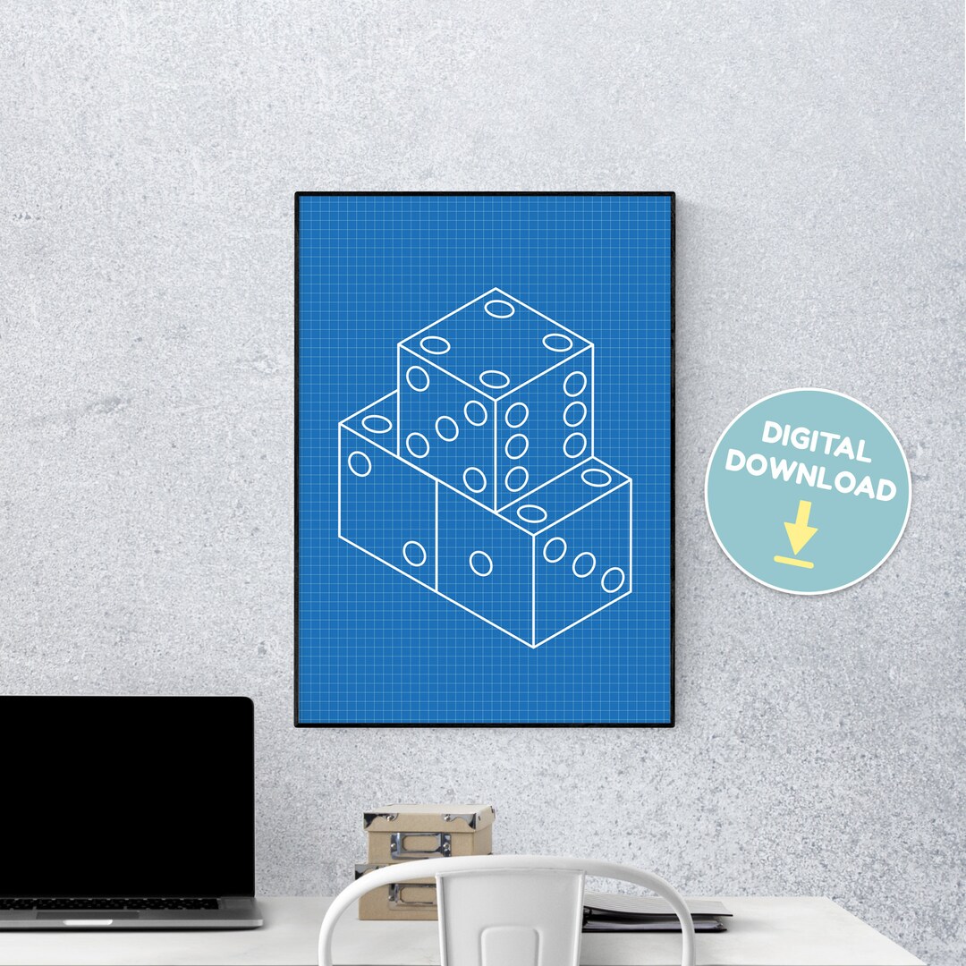 Dice Technical Drawing Digital Artwork Instant Digital Etsy