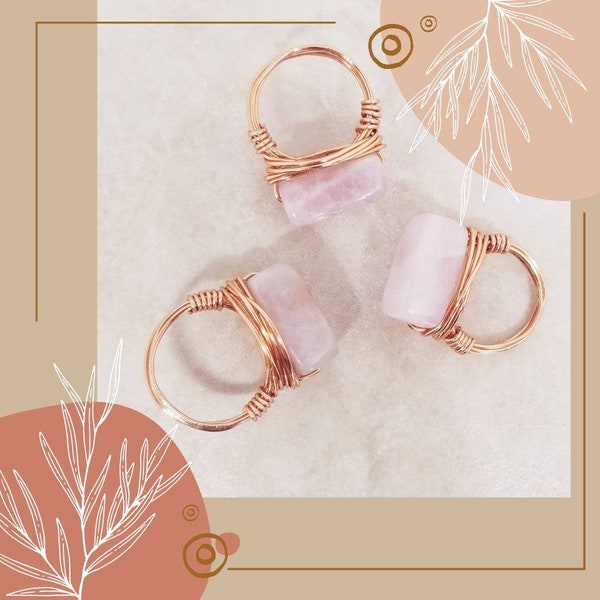 Rose Quartz Statement Ring - Gold Wire wrapped Genuine Gemstone