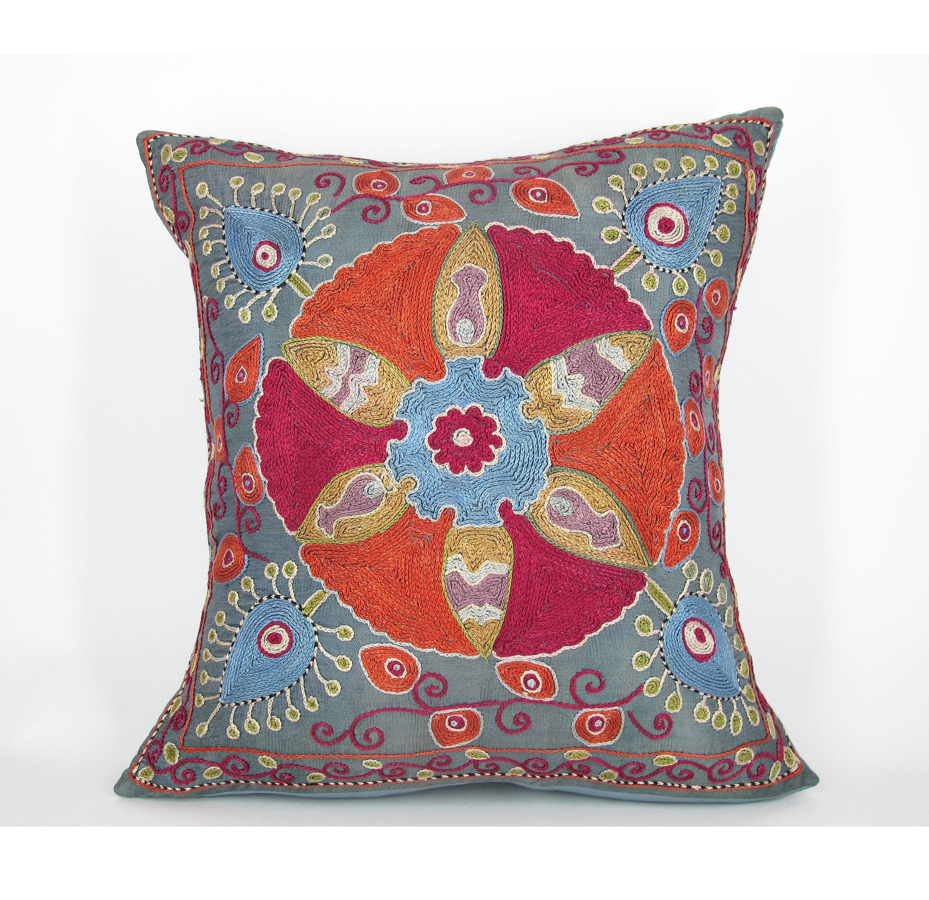 Suzani Pillow Suzani cushions Silk Suzani Pillowcase Etsy