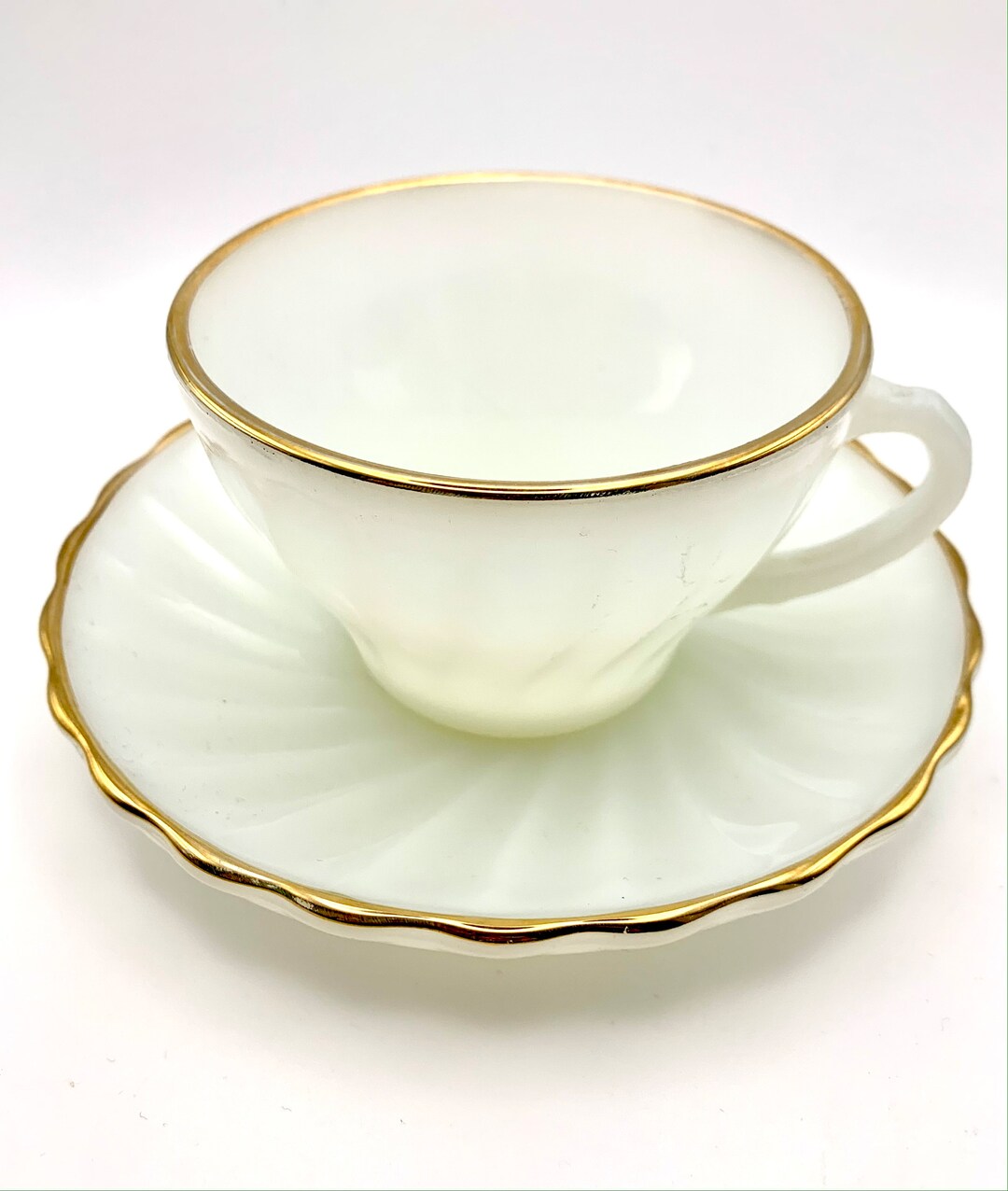 Vintage Gilded Milk Glass Tea Cup Fire King by Anchor Etsy