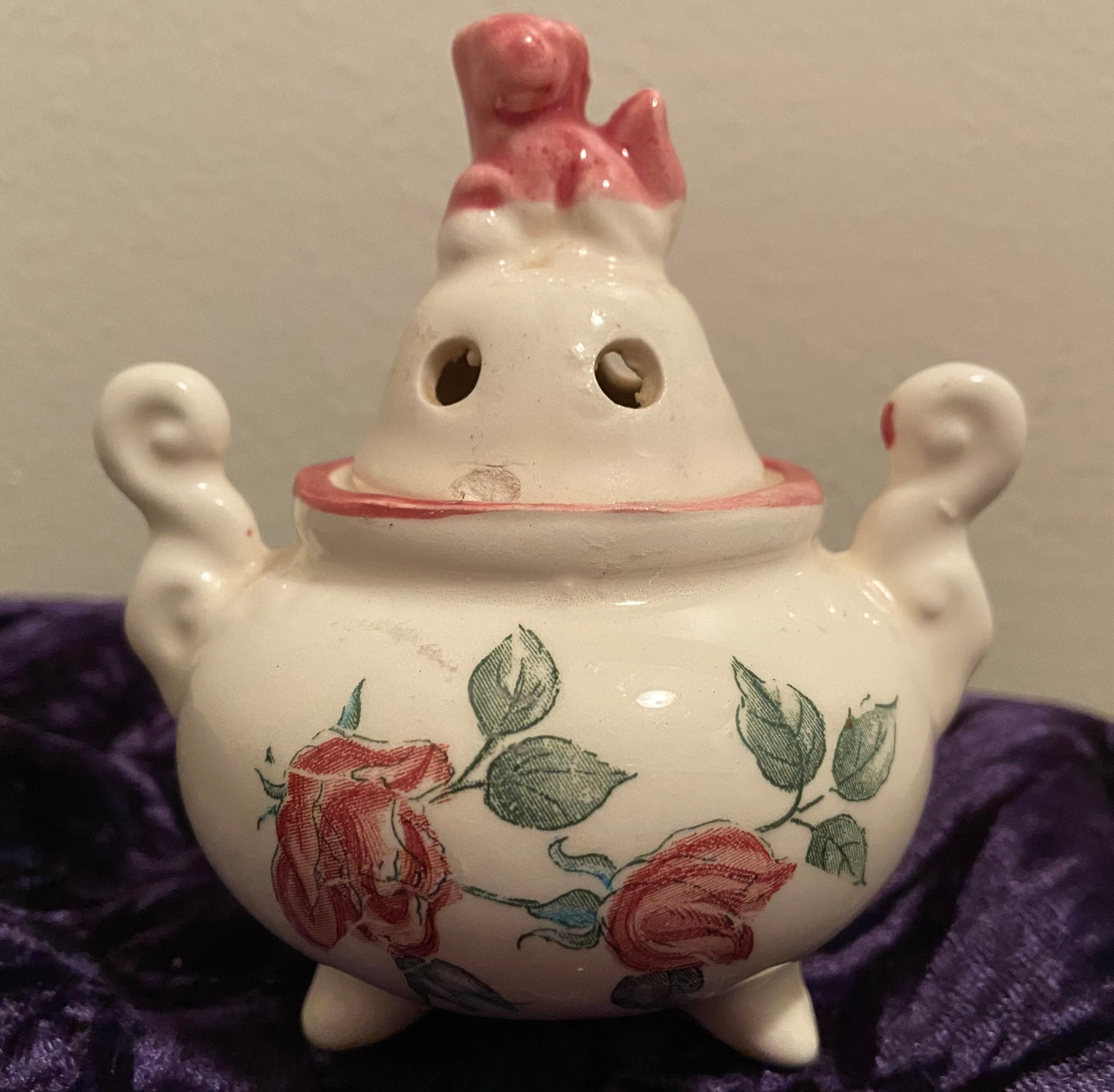 Antique Japanese Incense Burner with HandPainted Roses Etsy