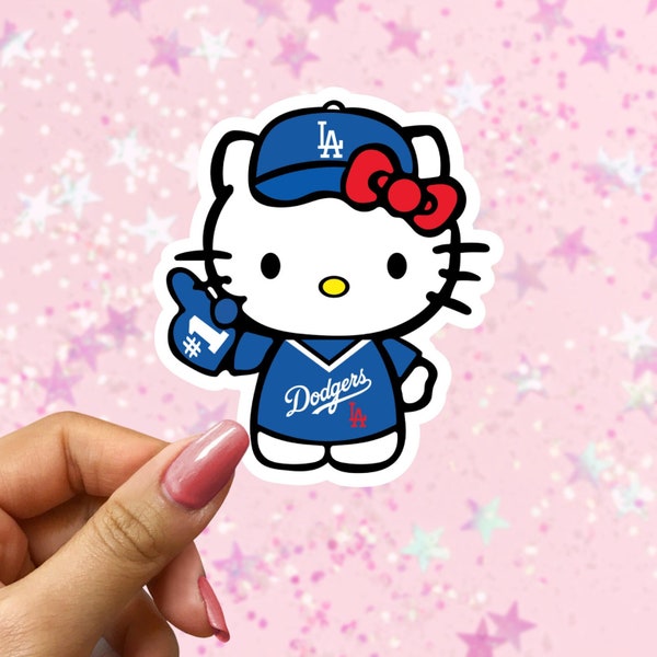 Dodger Kitty Sticker, Kawaii Kitty Laptop Sticker, Dodger Sticker, Baseball Sticker, Trendy Waterproof Sticker, Dodger Gift, Sporty Gift
