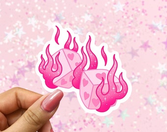 Pink Flame Dice Sticker, Dice Sticker, Flame Sticker, Y2K Sticker, Y2K Aesthetic, Laptop Sticker