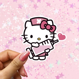 Kawaii Kitty Nurse Laptop Sticker, Pink Nurse Waterproof Sticker, Trendy Sticker, Nurse Gift