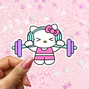 Fitness Kitty Laptop Sticker, Cute Gym Kitty Sticker, Kawaii Kitty Waterproof Sticker, Fitness Gift, Gym Girly Sticker