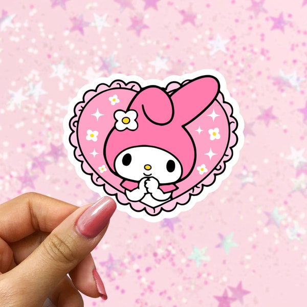 Melody Heart Sticker, Kawaii Bunny Sticker, Cute Trendy Waterproof Laptop Sticker, Girly Sticker, Bestie Gift