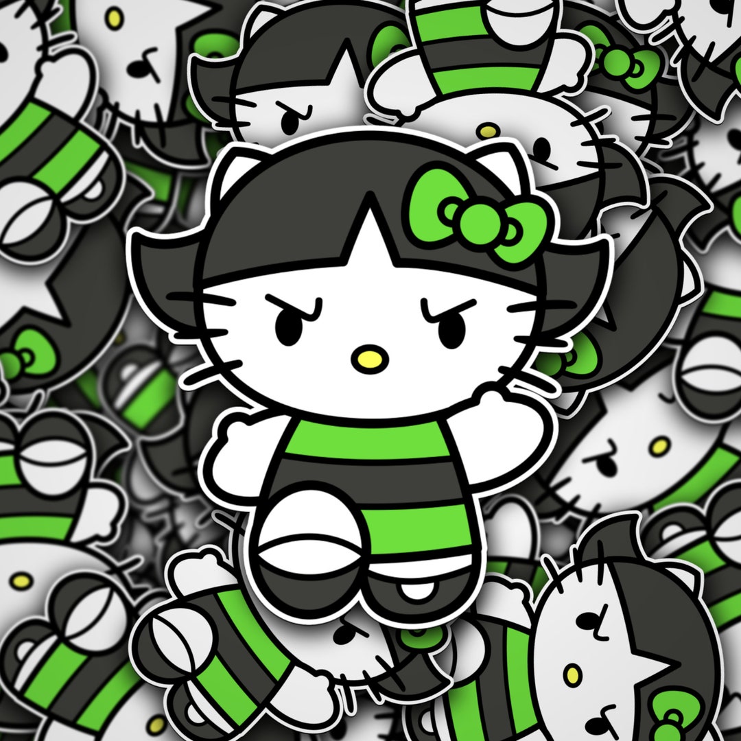 Powerpuff Girls Laptop Sticker, Buttercup Sticker, Kitty Powerpuff Girl Sticker, Kawaii Kitty