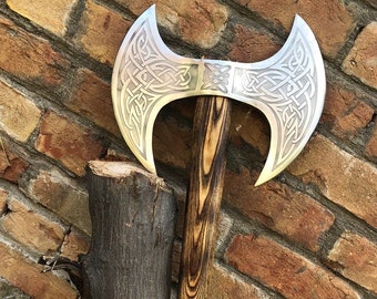 Medieval Warrior Double Headed Battle Axe With Leather Sheath Etsy