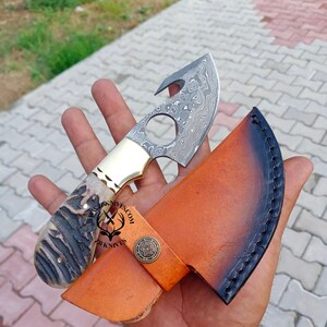 Handcrafted Damascus Steel Deer Gutting Knife with Antler Grip main image 1