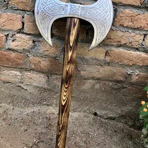 Medieval Warrior Double Headed Battle Axe With Leather Sheath, Labrys, Handmade Carbon Steel Two Sided Axe, Medieval Double Axe, Custom axe image 2