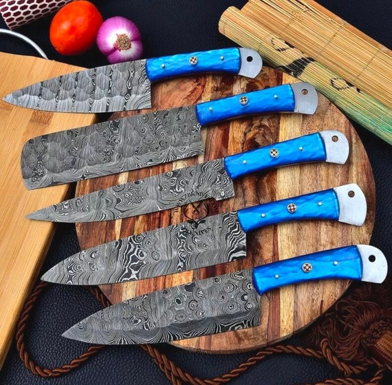 DAMASCUS STEEL KITCHEN CHEF KNIVES SET, BBQ SET