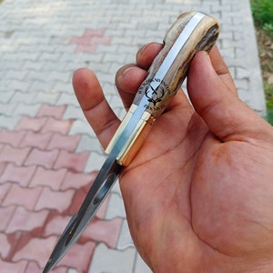 Handcrafted Damascus Steel Deer Gutting Knife with Antler Grip main image 0