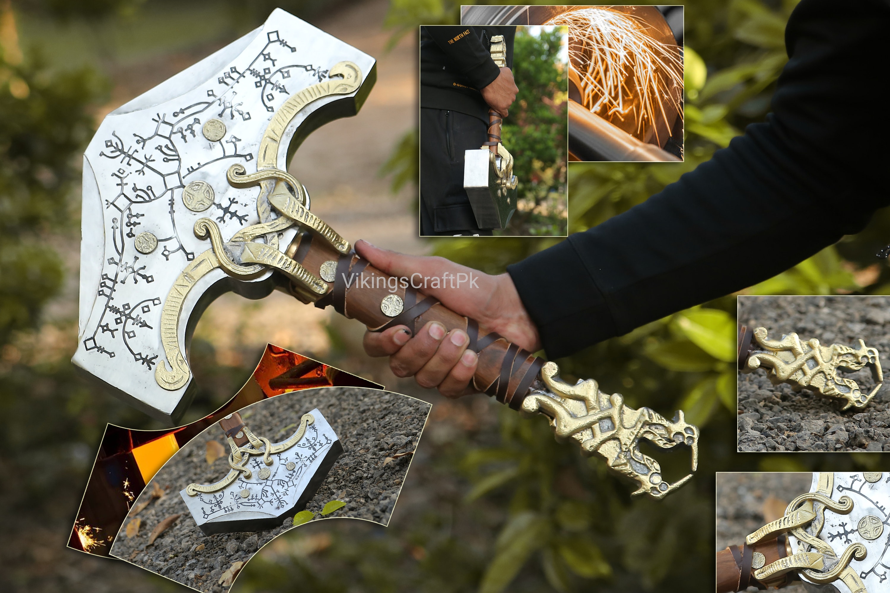 1:1 Resin God of War Ragnarök Thor Hammer Axe Hammer Game Cosplay Props  Gift 1PC