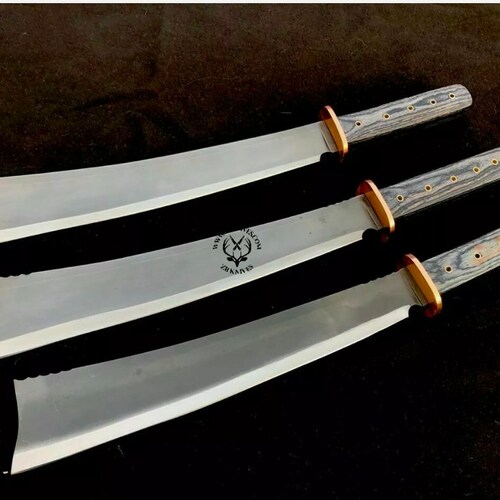 Damascus Machete, Handmade Carbon Steel Machete Sword shops with Leather Sheath, Hip Belt Clip, Engraved Knife Gifts for Him