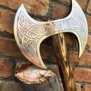 Medieval Warrior Double Headed Battle Axe With Leather Sheath, Labrys, Handmade Carbon Steel Two Sided Axe, Medieval Double Axe, Custom axe image 6