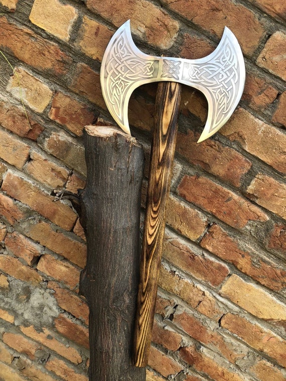 Medieval Warrior Double Headed Battle Axe With Leather Sheath Etsy