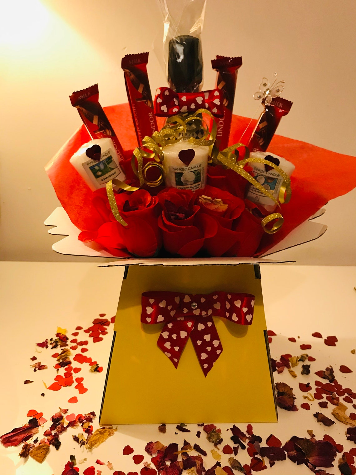 Lindt chocolate Roses Yankee Candle and Prosecco Bouquet Etsy