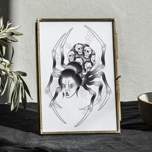 Jorogumo Spider Yokai A5 Art Print | Japanese Folklore Art | Traditional Japanese Tattoo Style