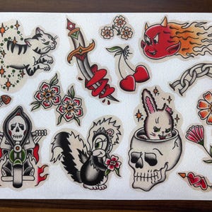 A4 Tattoo Flash Sheet Colour | Traditional Tattoo Print | Sailor Jerry Inspired