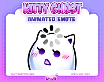 Cute Kawaii Kitty Cat Ghost Halloween Animated Buffer Loading Emote for Twitch Discord Kick