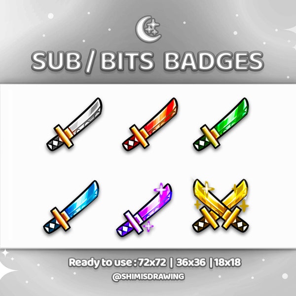 P2U - Japan Samurai Ninja Katana Sword Sub / Bit Twitch Badges