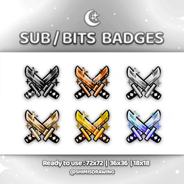 P2U - Japan Samurai Double Katana Sword Sub / Bit Twitch Badges