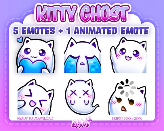 6 Cute Kawaii Kitty Cat Ghost Halloween Emotes for Twitch Discord Kick