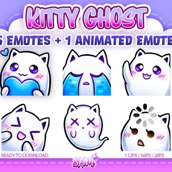 6 Cute Kawaii Kitty Cat Ghost Halloween Emotes for Twitch Discord Kick