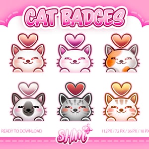 PU2 - Cat and Heart Cute Kawaii Sub / Bits Badge , Cute Heart Cat
