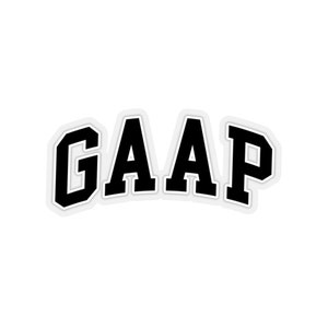 May include: Black and white graphic of the word "GAAP" in a bold, blocky font.